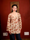 Aranya Beige Cotton Sweetheart Neck Short Kurti
