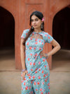 Blue Bella Cotton Handblock Two Piece Palazzo Set for Women