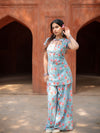 Blue Bella Cotton Handblock Two Piece Palazzo Set for Women