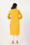 Women's Yellow Solid Straight Long Kurti