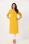 Women's Yellow Solid Straight Long Kurti