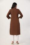 Women's Brown Solid Straight Long Kurti