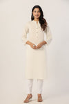 Women's Ivory Solid Straight Long Kurti