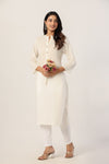 Women's Ivory Solid Straight Long Kurti