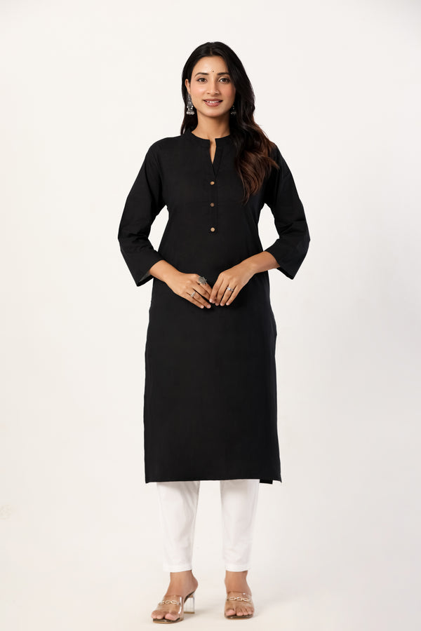 Women's Black Solid Straight Long Kurti