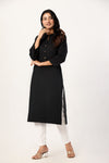 Women's Black Solid Straight Long Kurti