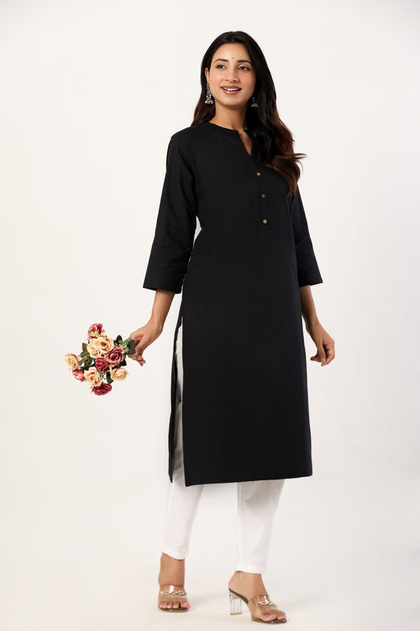 Women's Black Solid Straight Long Kurti