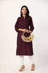 Women's Wine Solid Straight Long Kurti