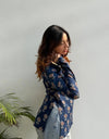 Navy Blue Floral Print Full-Sleeve Ethnic Tunic