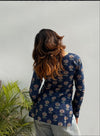 Navy Blue Floral Print Full-Sleeve Ethnic Tunic