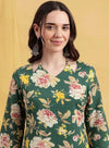 Emerald Blossom Cold-Shoulder Kurti