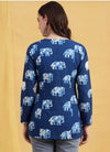 Navy Blue Elephant Print Square Neck Short Kurti