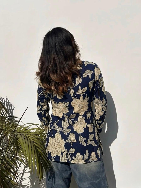 Navy Blue Straight Cotton Tunic