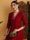 V-Neck Pleated A-Line Kurta
