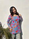 Sky Blue Floral Print Viscose Rayon Tunic Top