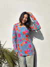 Sky Blue Floral Print Viscose Rayon Tunic Top