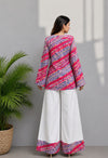 Women's Pink Multicolour Printed Short Kurti & White Palazzo Set
