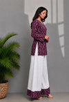 Women's Burgundy Abstract Print Kurti & White Palazzo Set