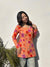 Women's Peach Floral Print Square-Neck Short Kurti