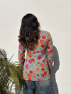 Women's Mint Floral Print Square-Neck Short Kurti
