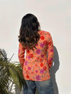 Women's Peach Floral Print Square-Neck Short Kurti