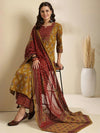 Women's Mustard & Rust Mixed Print Suit Set with Dupatta