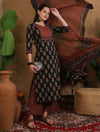 Women's Black & Rust Mixed Print Suit Set with Dupatta