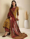 Women's Mustard & Rust Mixed Print Suit Set with Dupatta