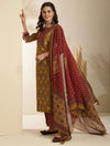 Women's Mustard & Rust Mixed Print Suit Set with Dupatta