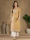 Women's Beige Decorative-Yoke Kurta & Ivory Palazzo Set
