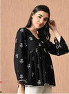 Women's Black & White Motif Print Peplum Top & Ivory Palazzo Set