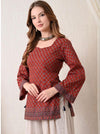 Women's Maroon Geometric Print Short Kurti & Ivory Palazzo Set
