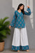 Women's Teal Ornamental Motif Print Kurti & White Palazzo Set