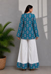 Women's Teal Ornamental Motif Print Kurti & White Palazzo Set