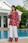 Women's Maroon Floral Print Kurti & White Palazzo Set