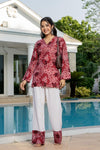 Women's Maroon Floral Print Kurti & White Palazzo Set