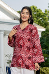Women's Maroon Floral Print Kurti & White Palazzo Set