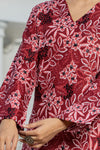 Women's Maroon Floral Print Kurti & White Palazzo Set