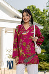 Women's Pink Botanical Print Kurti & White Palazzo Set
