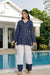 Women's Navy Motif Print Kurti & White Palazzo Set