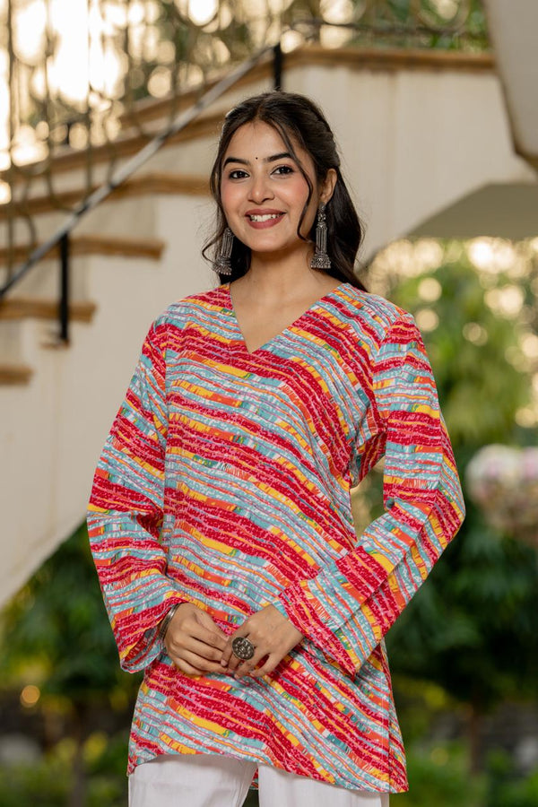 Women's Multicolour Stripe Print Kurti & White Palazzo Set