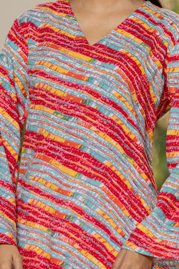 Women's Multicolour Stripe Print Kurti & White Palazzo Set