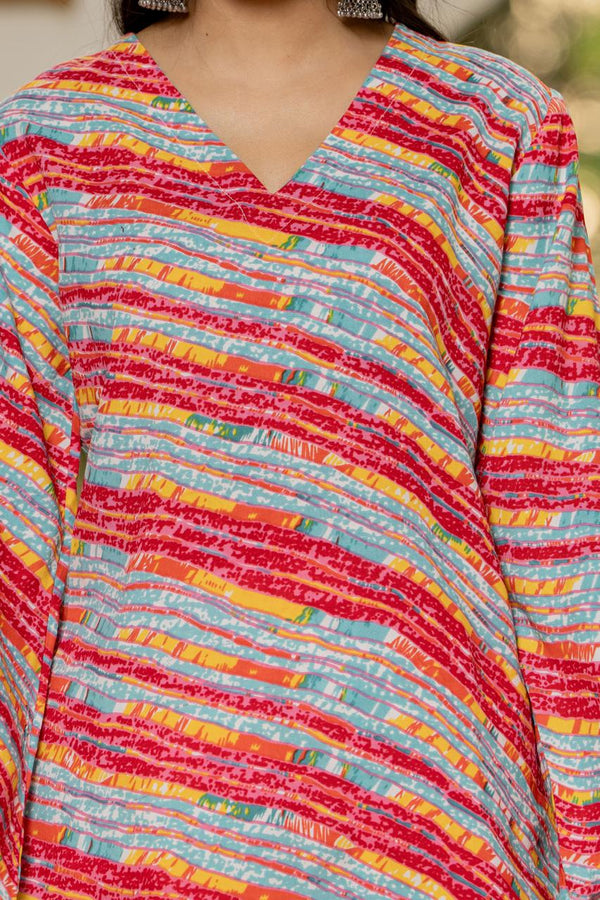Women's Multicolour Stripe Print Kurti & White Palazzo Set