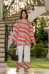 Women's Multicolour Stripe Print Kurti & White Palazzo Set