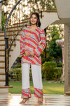 Women's Multicolour Stripe Print Kurti & White Palazzo Set