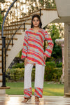 Women's Multicolour Stripe Print Kurti & White Palazzo Set