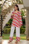 Women's Multicolour Stripe Print Kurti & White Palazzo Set