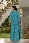Women's Turquoise Mixed Print Flared Maxi Dress