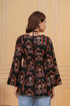 Women's Black Botanical Arch Print Short Kurti