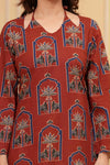 Women's Rust Botanical Arch Print Short Kurti